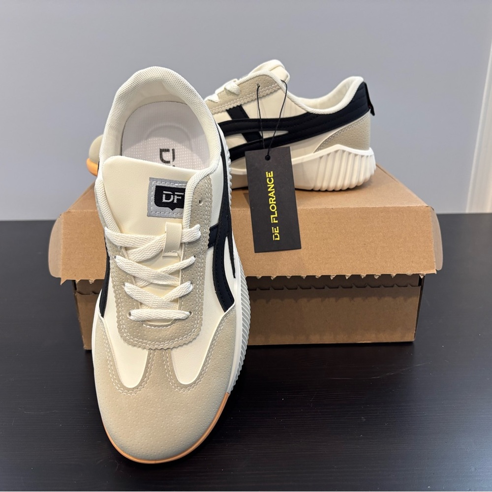 Women's trending vintage inspired Beige and Black Sneakers